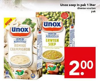 Aanbiedingen Unox soep in pak 1 liter - Unox - Geldig van 30/11/2014 tot 06/12/2014 bij Deen Supermarkten