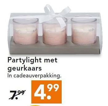 Aanbiedingen Partylight met geurkaars in cadeauverpakking - Huismerk - Blokker - Geldig van 24/11/2014 tot 07/12/2014 bij Blokker