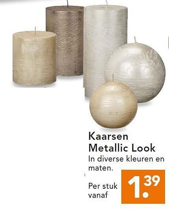 Aanbiedingen Kaarsen metallic look in diverse kleuren en maten - Huismerk - Blokker - Geldig van 24/11/2014 tot 07/12/2014 bij Blokker
