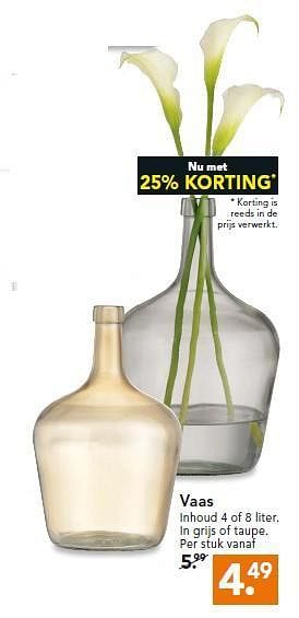 Aanbiedingen Vaas inhoud 4 of 8 liter. in grijs of taupe - Huismerk - Blokker - Geldig van 24/11/2014 tot 07/12/2014 bij Blokker