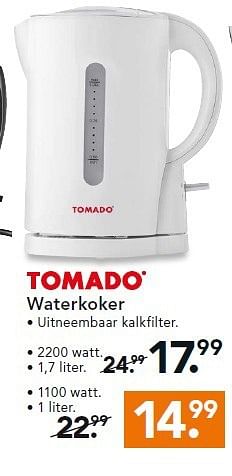 Aanbiedingen Waterkoker uitneembaar kalkfilter - Tomado - Geldig van 24/11/2014 tot 07/12/2014 bij Blokker