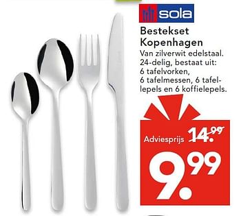 Aanbiedingen Bestekset kopenhagen van zilverwit edelstaal - Sola - Geldig van 24/11/2014 tot 07/12/2014 bij Blokker