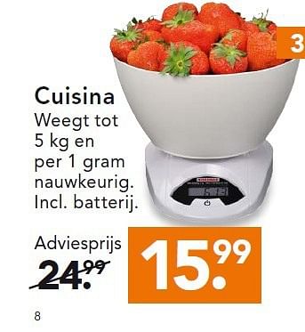 Aanbiedingen Cuisina weegt tot 5 kg en per 1 gram nauwkeurig - Soehnle - Geldig van 24/11/2014 tot 07/12/2014 bij Blokker