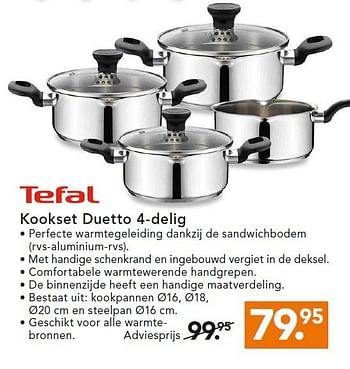 Aanbiedingen Kookset duetto 4-delig - Tefal - Geldig van 24/11/2014 tot 07/12/2014 bij Blokker