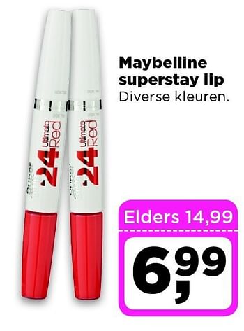 Aanbiedingen Maybelline superstay lip - Maybelline - Geldig van 02/12/2014 tot 08/12/2014 bij Dirx Drogisterijen