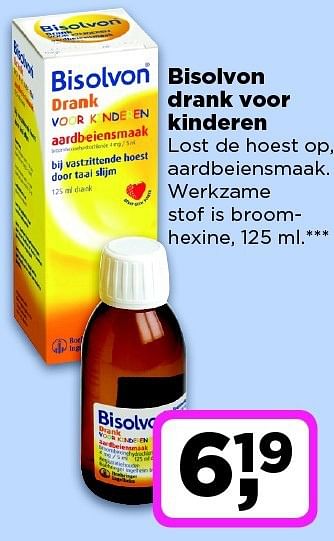 Aanbiedingen Bisolvon drank voor kinderen lost de hoest op, aardbeiensmaak - Bisolvon - Geldig van 02/12/2014 tot 08/12/2014 bij Dirx Drogisterijen