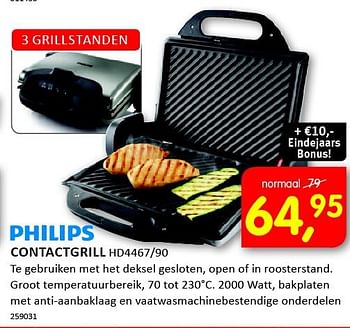 Aanbiedingen Contactgrill te gebruiken met het deksel gesloten - Philips - Geldig van 01/12/2014 tot 07/12/2014 bij It's Electronics