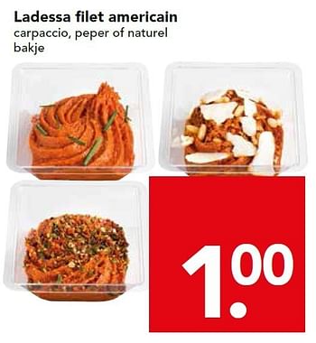 Aanbiedingen Ladessa filet americain carpaccio, peper of naturel - Ladessa - Geldig van 14/12/2014 tot 20/12/2014 bij Deen Supermarkten