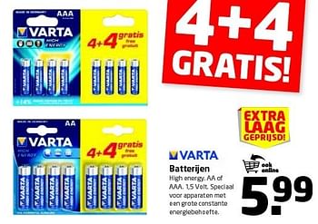 Aanbiedingen Batterijen high energy. aa of aaa. 1,5 volt. speciaal - Varta - Geldig van 08/12/2014 tot 21/12/2014 bij Formido