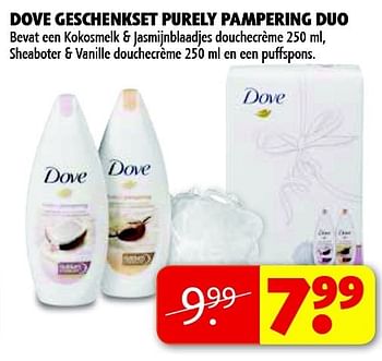 Aanbiedingen Dove geschenkset purely pampering duo - Dove - Geldig van 16/12/2014 tot 22/12/2014 bij Kruidvat