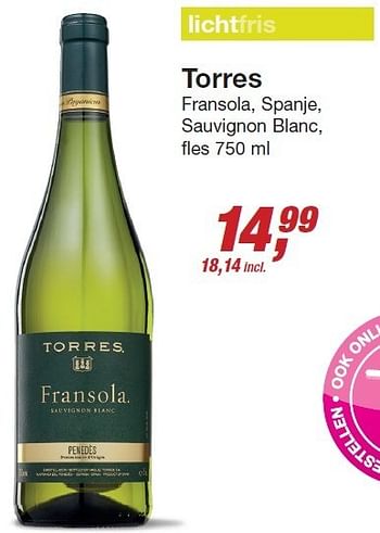 Aanbiedingen Torres fransola, spanje, sauvignon blanc - Witte wijnen - Geldig van 03/12/2014 tot 24/12/2014 bij Makro