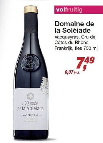 Aanbiedingen Domaine de la soléiade vacqueyras, cru de côtes du rhône - Rode wijnen - Geldig van 03/12/2014 tot 24/12/2014 bij Makro