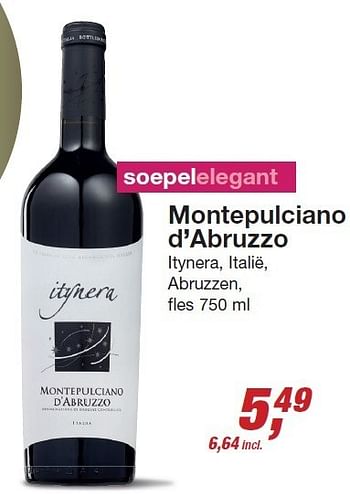 Aanbiedingen Montepulciano d`abruzzo itynera, italië, abruzzen - Rode wijnen - Geldig van 03/12/2014 tot 24/12/2014 bij Makro