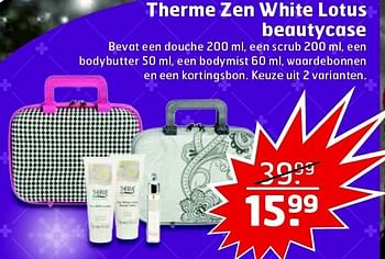 Aanbiedingen Therme zen white lotus beautycase - Therme - Geldig van 09/12/2014 tot 21/12/2014 bij Trekpleister