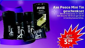Aanbiedingen Axe peace mini tin geschenkset - Axe - Geldig van 09/12/2014 tot 21/12/2014 bij Trekpleister