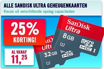 Aanbiedingen Alle sandisk ultra geheugenkaarten - Sandisk - Geldig van 15/12/2014 tot 24/12/2014 bij The Phone House
