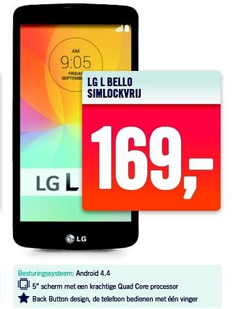 Aanbiedingen Lg l bello simlockvrij - LG - Geldig van 15/12/2014 tot 24/12/2014 bij The Phone House