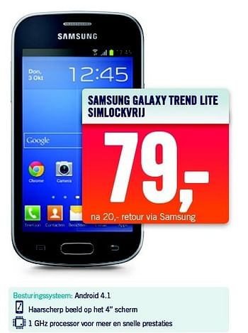 Aanbiedingen Samsung galaxy trend lite simlockvrij - Samsung - Geldig van 15/12/2014 tot 24/12/2014 bij The Phone House
