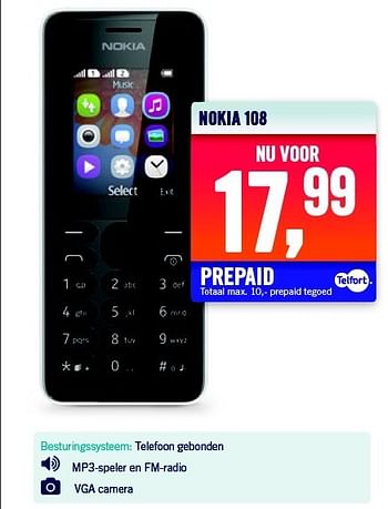 Aanbiedingen Nokia 108 - Nokia - Geldig van 15/12/2014 tot 24/12/2014 bij The Phone House