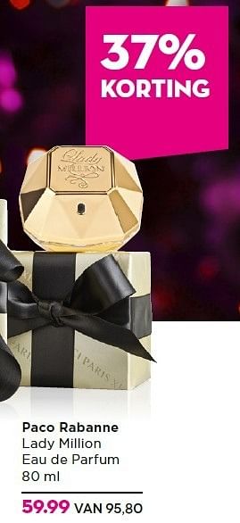 Aanbiedingen Paco rabanne lady million eau de parfum - Paco Rabanne - Geldig van 15/12/2014 tot 26/12/2014 bij Ici Paris XL
