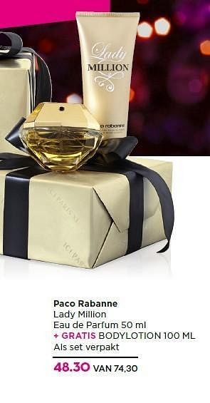 Aanbiedingen Paco rabanne lady million - Paco Rabanne - Geldig van 15/12/2014 tot 26/12/2014 bij Ici Paris XL