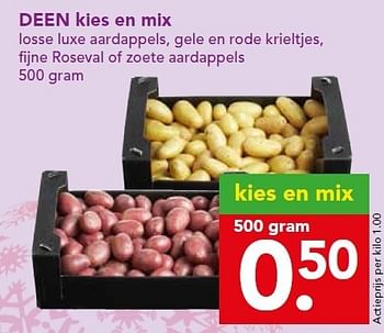 Aanbiedingen Deen kies en mix losse luxe aardappels, gele en rode krieltjes - Huismerk deen supermarkt - Geldig van 21/12/2014 tot 26/12/2014 bij Deen Supermarkten