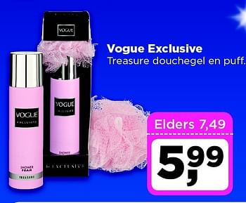 Aanbiedingen Vogue exclusive treasure douchegel en puff - Vogue - Geldig van 16/12/2014 tot 26/12/2014 bij Dirx Drogisterijen