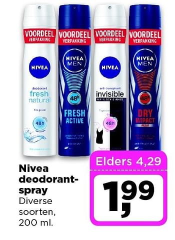 Aanbiedingen Nivea deodorantspray - Nivea - Geldig van 16/12/2014 tot 26/12/2014 bij Dirx Drogisterijen