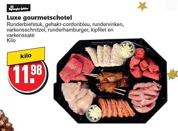 Aanbiedingen Luxe gourmetschotel runderbiefstuk, gehakt-cordonbleu, rundervinken - Huismerk - Hoogvliet - Geldig van 17/12/2014 tot 26/12/2014 bij Hoogvliet