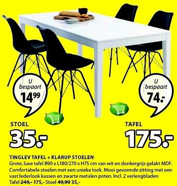Aanbiedingen Tinglev tafel + klarup stoelen - Huismerk - Jysk - Geldig van 15/12/2014 tot 31/12/2014 bij Jysk