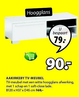 Aanbiedingen Aakirkeby tv-meubel tv-meubel met een witte hoogglans afwerking - Huismerk - Jysk - Geldig van 15/12/2014 tot 31/12/2014 bij Jysk