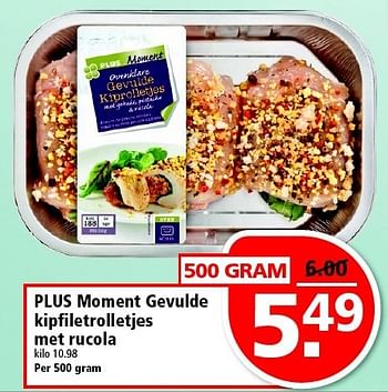 Aanbiedingen Plus moment gevulde kipfiletrolletjes met rucola - Huismerk - Plus - Geldig van 21/12/2014 tot 27/12/2014 bij Plus