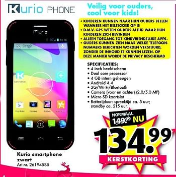 Aanbiedingen Kurio smartphone zwart - Kurio - Geldig van 13/12/2014 tot 28/12/2014 bij Bart Smit