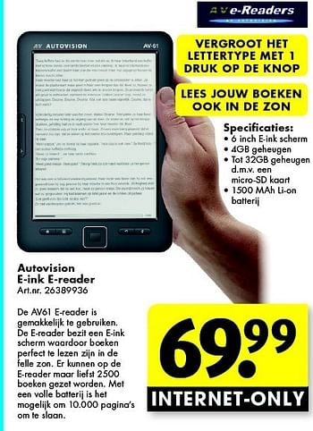 Aanbiedingen Autovision e-ink e-reader - Autovision - Geldig van 13/12/2014 tot 28/12/2014 bij Bart Smit