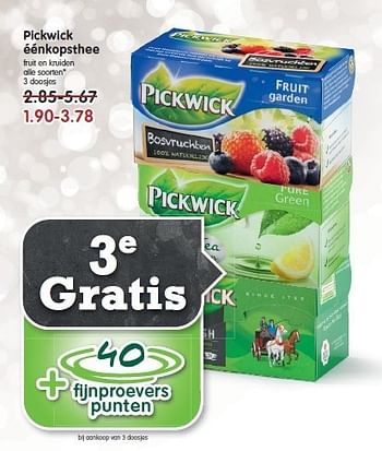 Aanbiedingen Pickwick éénkopsthee fruit en kruiden - Pickwick - Geldig van 21/12/2014 tot 27/12/2014 bij Em-té