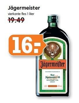 Aanbiedingen Jägermeister vierkante fles 1 liter - Jagermeister - Geldig van 21/12/2014 tot 27/12/2014 bij Em-té