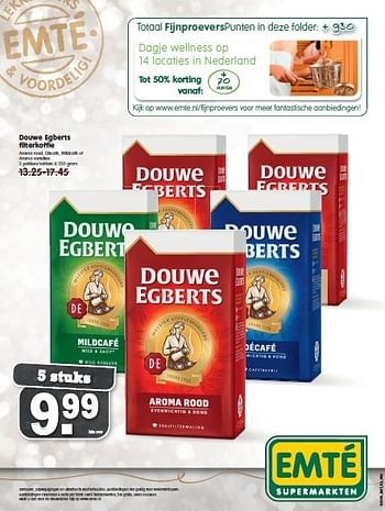 Aanbiedingen Douwe egberts filterkoffie aroma rood, décafé, mildcafé of aroma variaties - Douwe Egberts - Geldig van 21/12/2014 tot 27/12/2014 bij Em-té