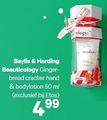 Aanbiedingen Baylis + harding beauticology gingerbread cracker hand + bodylotion - Baylis &amp; harding - Geldig van 15/12/2014 tot 28/12/2014 bij Etos