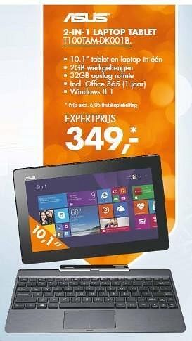 Aanbiedingen Asus 2-in-1 laptop tablet - Asus - Geldig van 22/12/2014 tot 28/12/2014 bij Expert