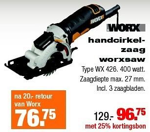 Aanbiedingen Worx handcirkelzaag worxsaw - Worx - Geldig van 22/12/2014 tot 28/12/2014 bij Praxis