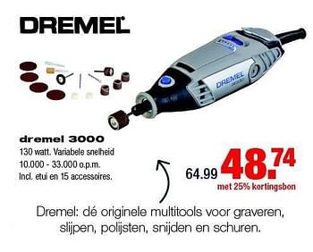 Aanbiedingen Dremel dremel 3000 130 watt. variabele snelheid - Dremel - Geldig van 22/12/2014 tot 28/12/2014 bij Praxis