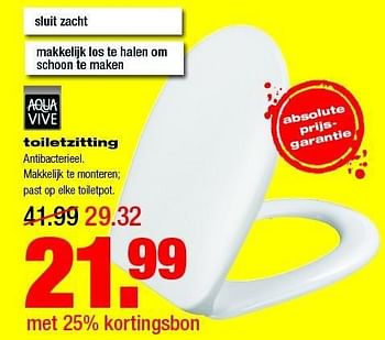 Aanbiedingen Toiletzitting antibacterieel. makkelijk te monteren - AQUA VIVE - Geldig van 22/12/2014 tot 28/12/2014 bij Praxis