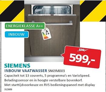 Aanbiedingen Siemens inbouw vaatwasser capaciteit tot 13 couverts - Siemens - Geldig van 22/12/2014 tot 28/12/2014 bij De Harense Smid