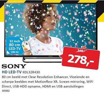 Aanbiedingen Sony hd led-tv 80 cm beeld met clear resolution enhancer - Sony - Geldig van 22/12/2014 tot 28/12/2014 bij De Harense Smid