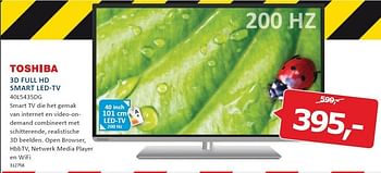 Aanbiedingen Toshiba 3d full hd smart led-tv 40l5435dg smart tv die het gemak - Toshiba - Geldig van 22/12/2014 tot 28/12/2014 bij De Harense Smid