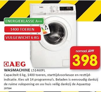 Aanbiedingen Aeg wasmachine capaciteit 6 kg, 1400 toeren - AEG - Geldig van 22/12/2014 tot 28/12/2014 bij It's Electronics