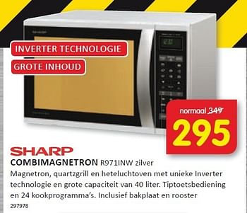 Aanbiedingen Sharp combimagnetron magnetron,quartzgrill - Sharp - Geldig van 22/12/2014 tot 28/12/2014 bij It's Electronics