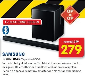 Aanbiedingen Samsung soundbar verbeter het geluid van uw tv! - Samsung - Geldig van 22/12/2014 tot 28/12/2014 bij It's Electronics