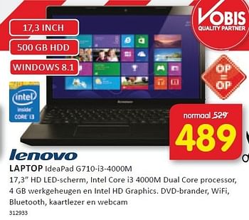 Aanbiedingen Lenovo laptop 17,3 hd led-scherm - Lenovo - Geldig van 22/12/2014 tot 28/12/2014 bij It's Electronics