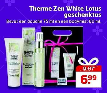 Aanbiedingen Therme zen white lotus geschenktas - Therme - Geldig van 23/12/2014 tot 28/12/2014 bij Trekpleister